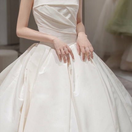Women's Satin Tube Top Simple Elegant French Style Large Tail Elegant Wedding Dress - Royalessencelux
