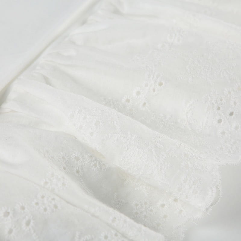 white embroidered lace fabric with delicate eyelet patterns on french high waist elastic double layer lace pantskirt