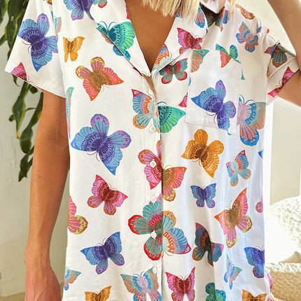 Butterfly Print Short Sleeve Homewear Suit Women - Royalessencelux