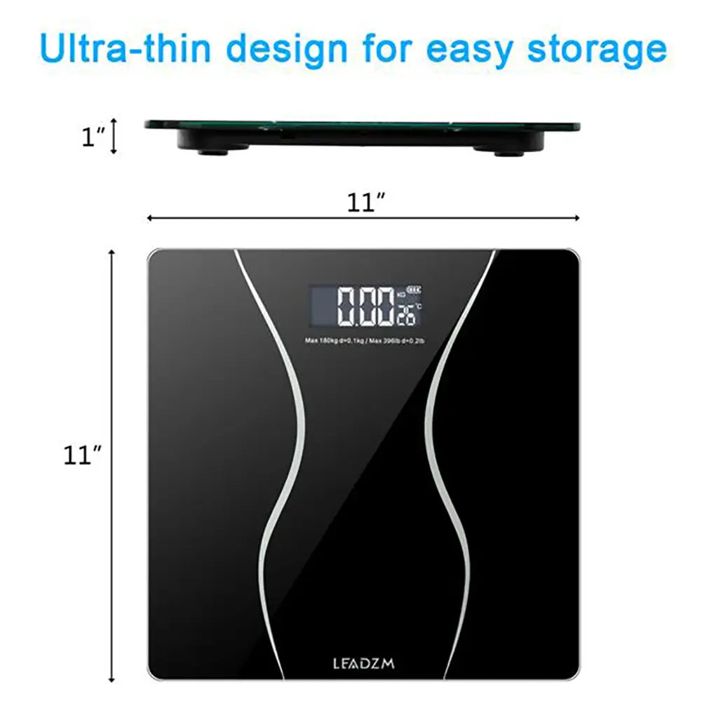 Modern household electronic scale with black glass surface, silver curved accent lines, and sleek ultra-thin design ideal for electronic scale wholesale and scale wholesale manufacturer needs.