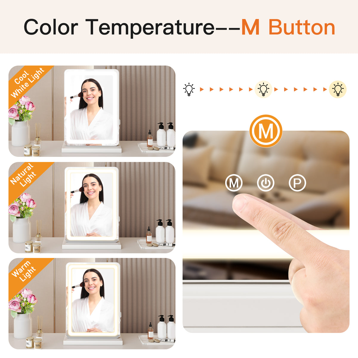 Hollywood LED Vanity Makeup Mirror with Dimmable 3 Color Modes & Touch Control