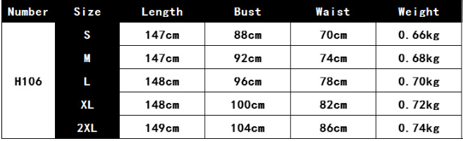 H106 size chart displaying measurements for s, m, l, xl, and 2xl sizes of a royal blue sequin evening dress made of polyester fiber with large posing temperament.