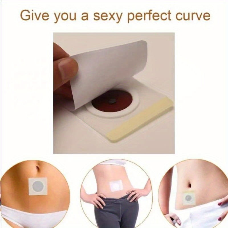 Magnetic slimming navel belly button patch featuring a white adhesive body with a circular dark red center and yellow border designed for button patch slimming and body contouring.