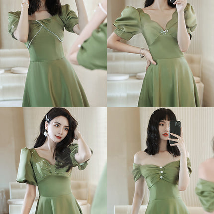 2024 Avocado Green Sisters Group Dress Skirt Women Satin Spring - Royalessencelux