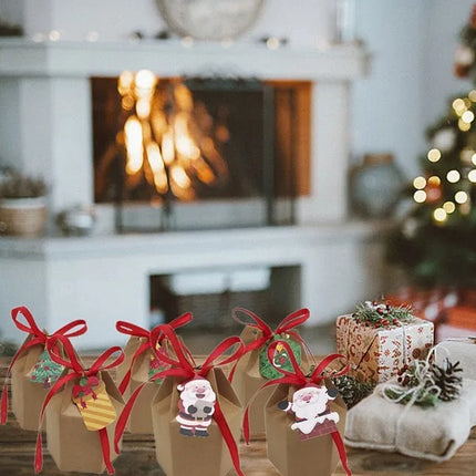 24 Pcs Christmas Gift Boxes With Ribbon And Cards Cartoon Santa Claus Reindeer Snowman Pattern Box Paper Cookies Candy Treat Boxes For Christmas Party Favor Supplies - Royalessencelux