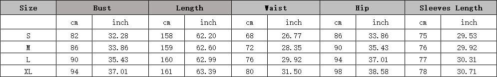 The image displays size and measurement specifications in centimeters and inches for the rose gold long sleeve banquet sequined fishtail dress.