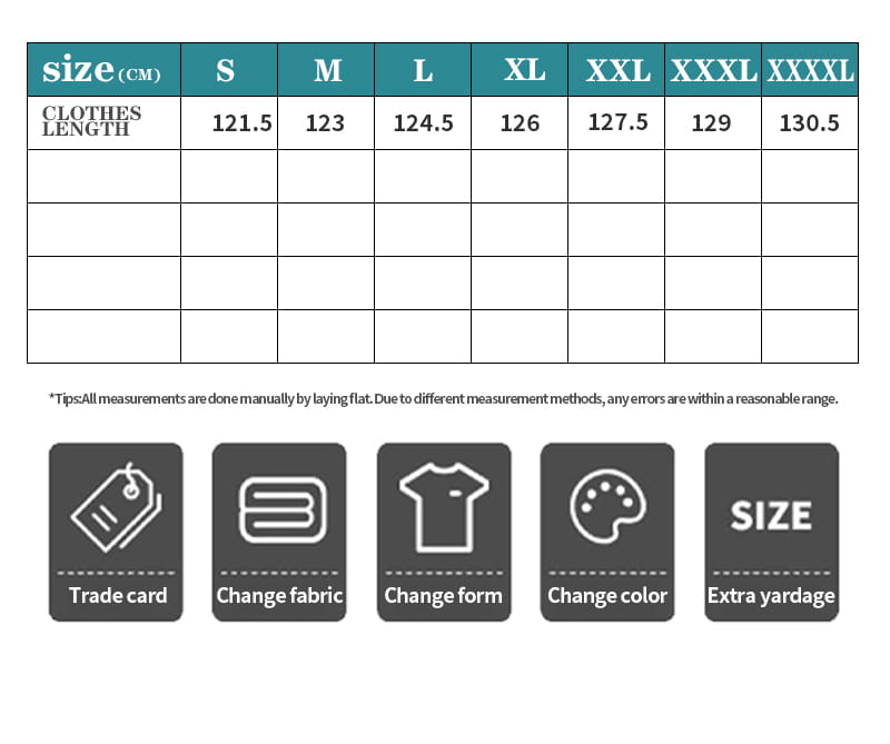 Size chart for a red floral ruffled fashion simple dress showing measurements in centimeters from size s to xxxxl with a note on manual measurement methods.