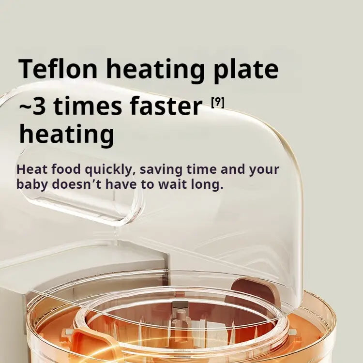 clear plastic lid with a transparent curved design covering the teflon heating plate of the cream multifunctional baby cooking machine