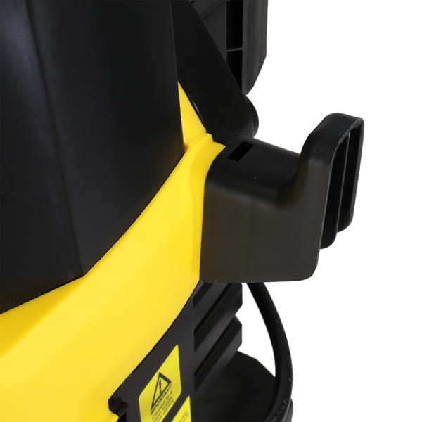 yellow high pressure cleaning machine with black and yellow plastic pressure cleaning machine featuring a sturdy handle attachment and hose reel for efficient high pressure cleaning tasks