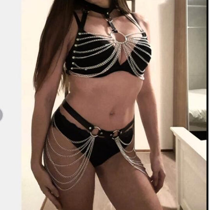 PU Leather Stitching Metal Chain Jewelry - Royalessencelux