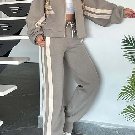 Y2K Striped Zip Top Jacket Casual Sportssuit Women