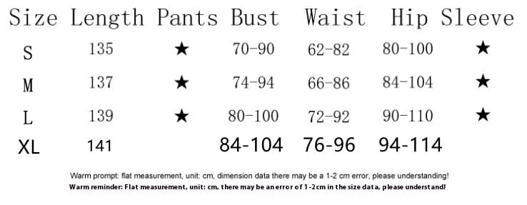 Size chart for pink sexy evening dress with ruched bodycon fit showing pants measurements in cm across sizes s, m, l, and xl with star indicators highlighting key dimensions for women purple sleeveless and backless sexy evening styles.
