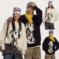 White and black dalmatian puppy jacquard fuzzy knit cashmere knitted sweater featuring jacquard mink cashmere design
