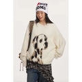 Cream-colored cashmere knitted sweater with dalmatian puppy jacquard featuring jacquard mink cashmere fabric