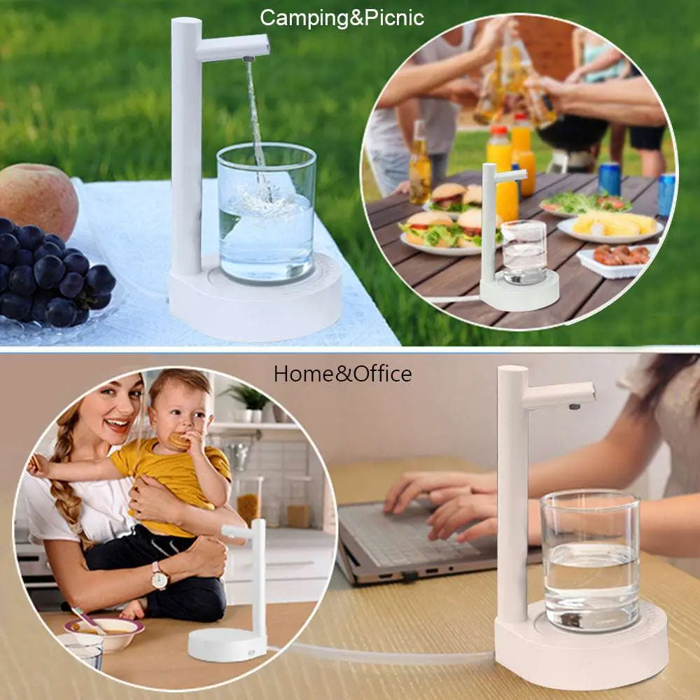 White plastic smart desk dispenser electric water with sleek minimalist design and curved spout for pouring