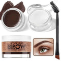 Brown eyebrow gelshaping wax in a clear jar with wooden label and angled duo brush for precise brow shaping