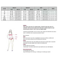 Size chart for dark offset printing split black bikini set swimsuit with measurements in cm and inches from s to xxxl