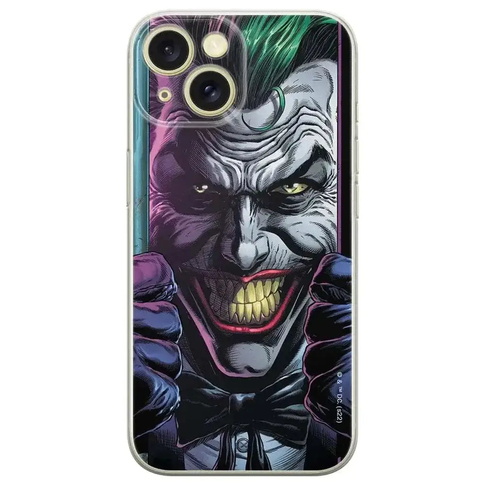 Transparent dc joker iphone 15 plus mobile phone case with vibrant comic style joker illustration perfect fit
