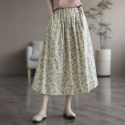 Artistic Floral Washed Cotton Sweet Neighbor's Beautiful Printed Skirt - Royalessencelux