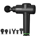 Black espon deep vibration shock massage gun with green accent ring and interchangeable massage heads for multi-block adjustment
