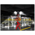 Black deformable lamp garage light with adjustable panels featuring two bright white lights and 360-degree scanning