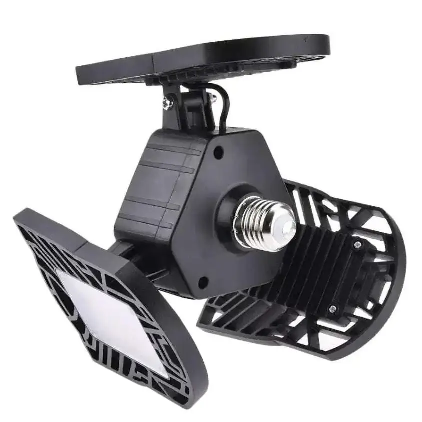 Black deformable lamp garage light with adjustable panels solar-powered led dual flexible arm design