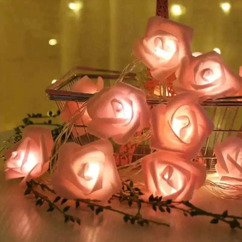 Delightful rose lights with glowing pink led roses arranged in a woven basket for decorative lighting