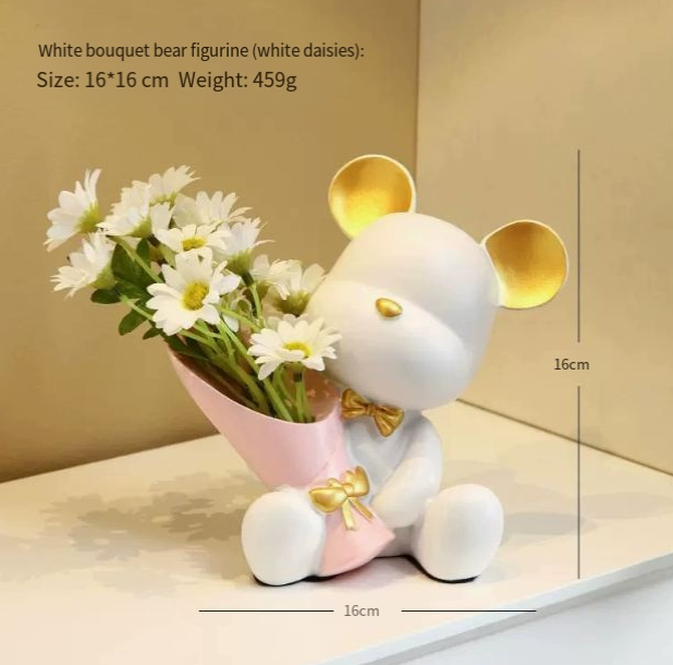 Mini resin bear figurine desk decor – White