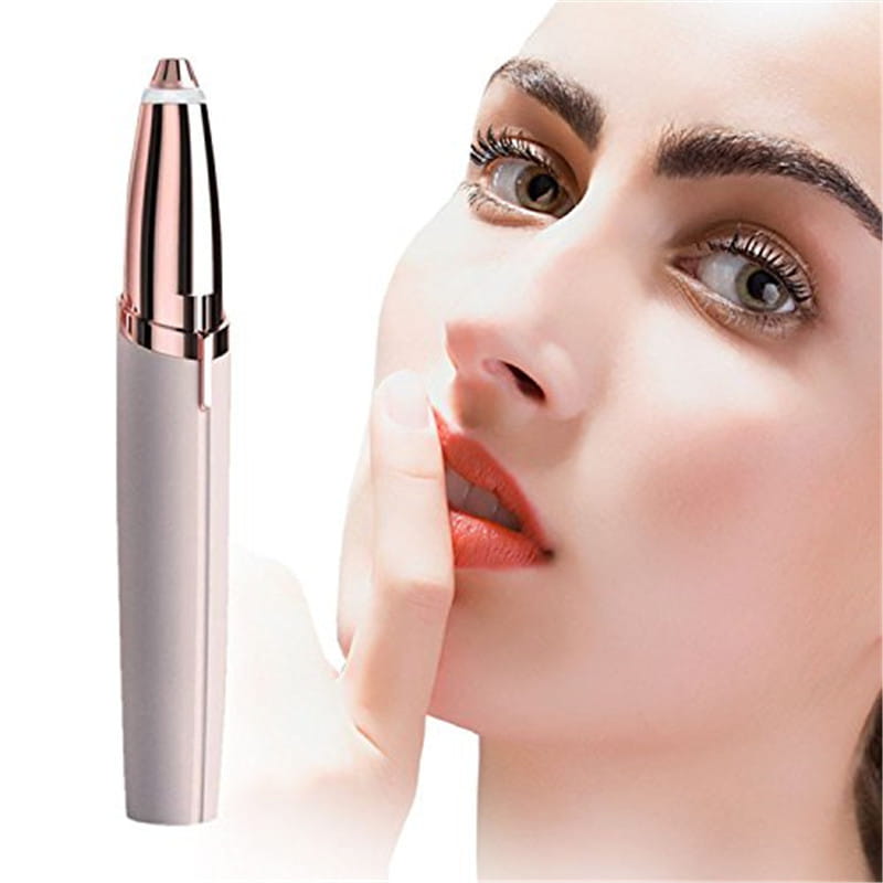 flawlessly brows electric eyebrow remover featuring a sleek cylindrical design in rose gold and silver for precise and comfortable eyebrow trimming