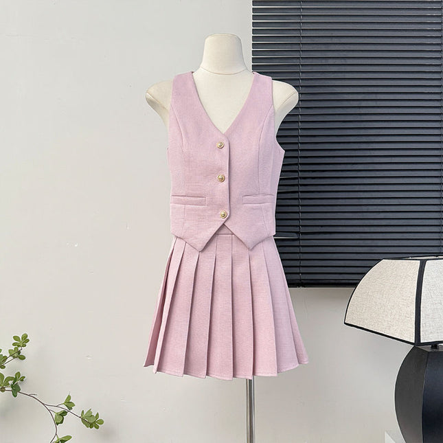 Summer High Waist Pleated Skirt Two-piece Set - Royalessencelux