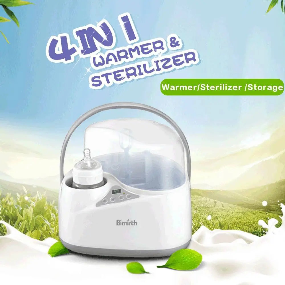 White and gray bimirth digital baby bottle sterilizer with clear dome lid for effective baby bottle warming and sterilizing