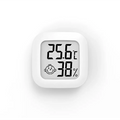 White square digital display temperature and humidity meter with electronic digital display showing 25.6°c and 38% humidity measurement within a practical measurement range