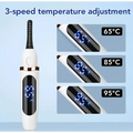 White and gold digital heated eyelash curler with black textured wand and 3-speed temperature adjustment digital display