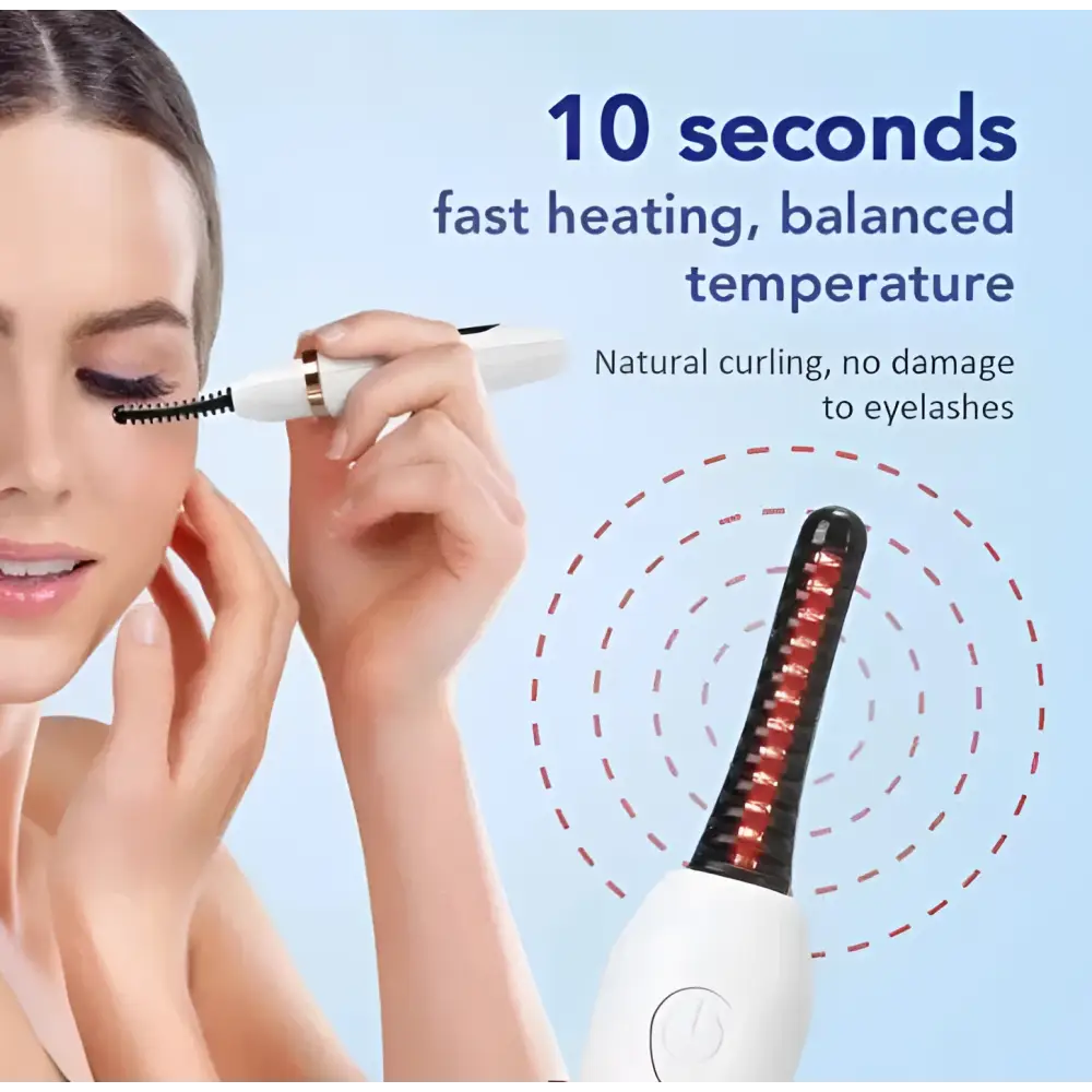 White and black digital heated eyelash curler with red heating elements rechargeable heated eyelash device