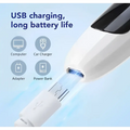 Digital heated eyelash curler in white and gold with a sleek black and white usb charging pen and digital display