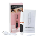 Digital heated eyelash curler in pink and white with rose gold accents featuring rechargeable heated eyelash curler and digital display