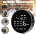 Black circular electronic measuring ruler with digital lcd display showing precise electronic measuring in centimeters