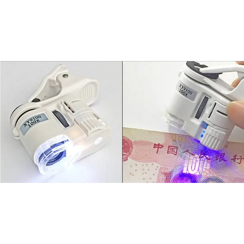 White plastic clip-on magnifier digital microscope camera with clear lens and adjustable focus ring for enhanced viewing