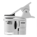 White plastic clip-on magnifier with 60x zoom and adjustable focus for digital microscope camera with led light
