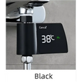 Black digital plastic visual shower faucet water thermometer by cencia showing 38°c with green indicator light for consumption water monitoring