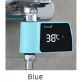 Light blue digital plastic visual shower faucet with temperature control and consumption water monitoring at 38°c display