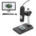 Black and silver digital usb microscope camera with adjustable arm and high capture resolution displaying insect specimen