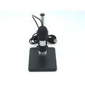 Black usb microscope camera with sleek cylindrical body and transparent lens housing on adjustable arm for capture resolution
