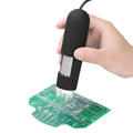Black handheld digital usb microscope camera with adjustable arm and silver led light strip for electronic inspection