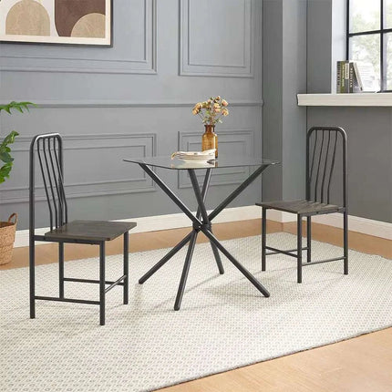 Dining Set For 2, Square Glass Tempered Dining Table With 4 Legs And 2 Metal Chair For Home Office Kitchen Dining Room, Black & Brown - Royalessencelux