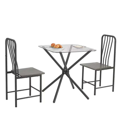 Dining Set For 2, Square Glass Tempered Dining Table With 4 Legs And 2 Metal Chair For Home Office Kitchen Dining Room, Black & Brown - Royalessencelux
