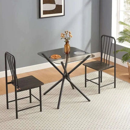 Dining Set For 2, Square Glass Tempered Dining Table With 4 Legs And 2 Metal Chair For Home Office Kitchen Dining Room, Black & Brown - Royalessencelux