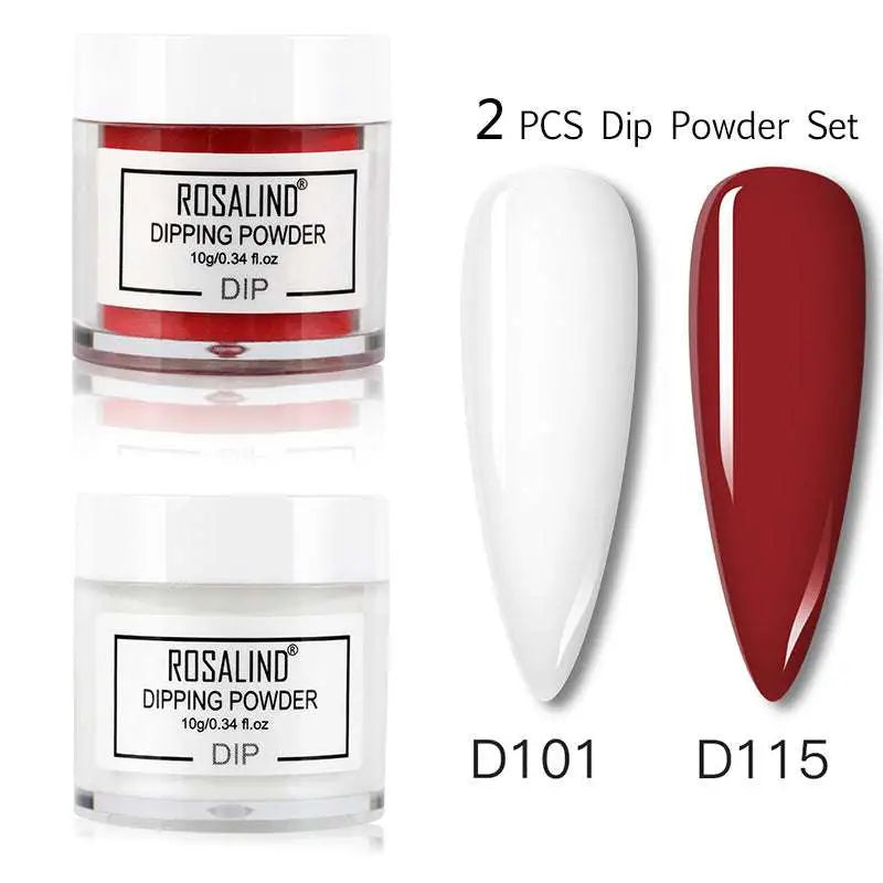 Rosalind dipping powder nail beauty set with white plastic bottle jars in white d101 and deep red d115 for professional use