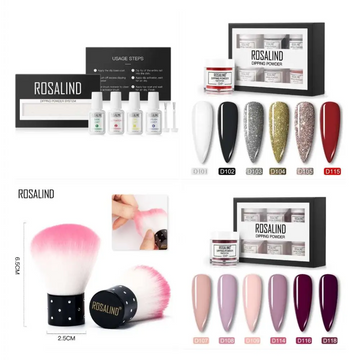 Rosalind dipping powder nail beauty set with white plastic bottle and pink brush with black polka dotted handle