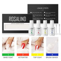 Rosalind dipping powder nail beauty set with four white plastic bottles for base coat activator top coat and brush saver